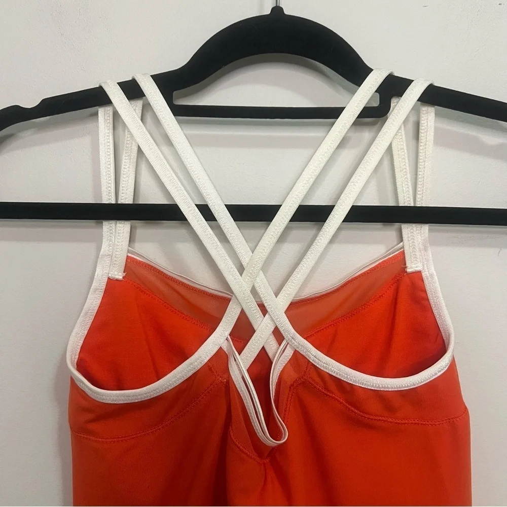 ALO Yoga Orange Workout Tank with White Criss Cross Straps Mesh Workout Athletic